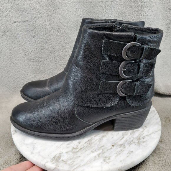 Born Shoes Womens Size 7 M/W Black Leather BOC 3 Buckle Ankle Boots *GUC* - Picture 1 of 14